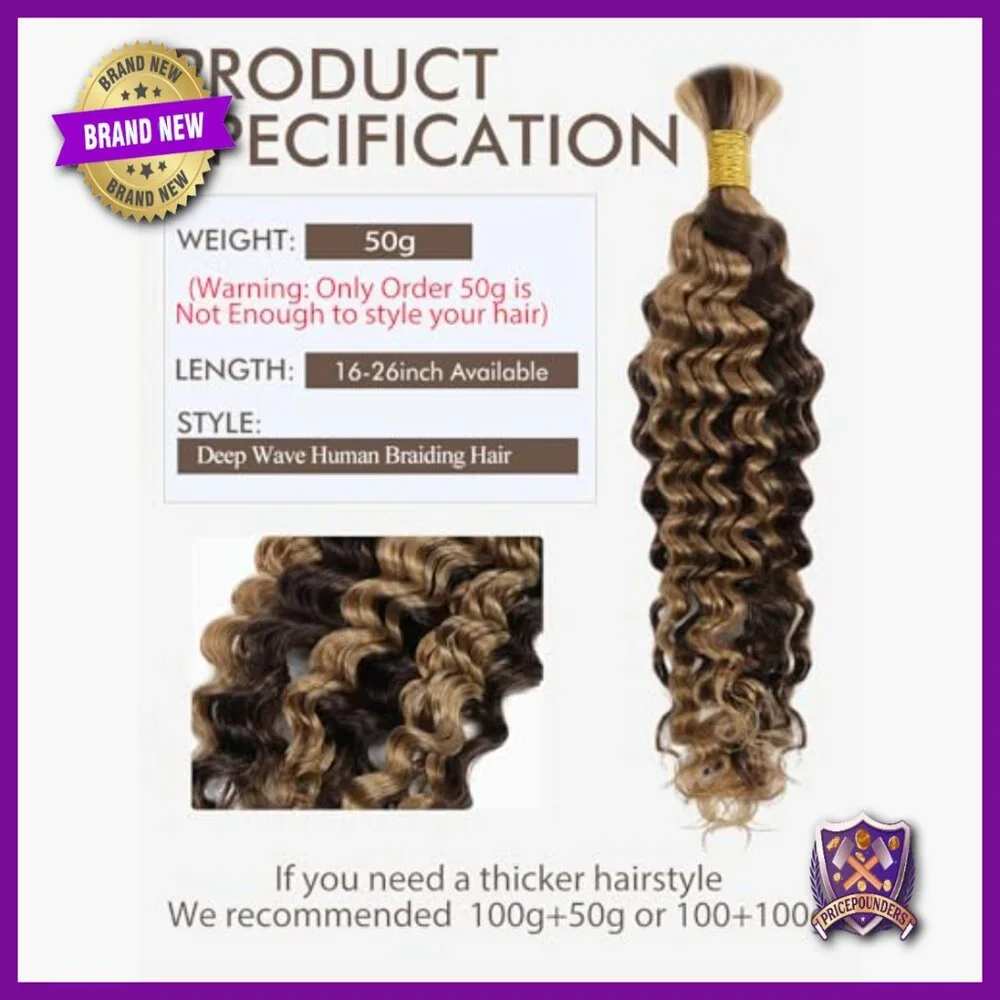 18 Inch Deep Wave Human Hair Extensions 1 Bundle 50g for Bohemian Braids - Picture 4 of 6